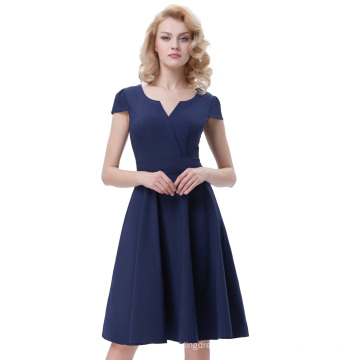 Белль некоторые из них имеют Ретро старинные 1950-х годов Cap рукав темно-синий V-образным вырезом качели платье BP000372-2